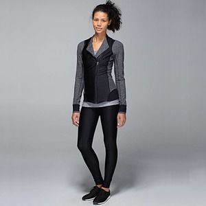 Lululemon Emerge Renewed Asymmetrical-Zip Moto Jacket in Black Herringbone